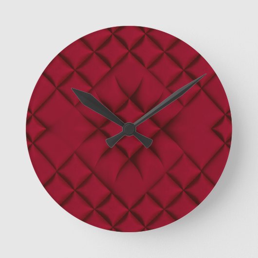 Deep Red Quilted Leather Pattern Runde Wanduhr (Vorderseite)