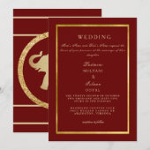 Deep Red Regal Gold Wedding Einladung (Vorne/Hinten)