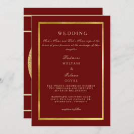 Deep Red Regal Gold Wedding Einladung