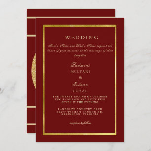 Deep Red Regal Gold Wedding Einladung