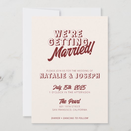 Deep Red Retro Bold Unique QR Code Photo Wedding Einladung (Vorderseite)