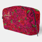 Deep Red Rose Pattern I Love You With Custom Name Waschbeutel (Rechte Ecke)
