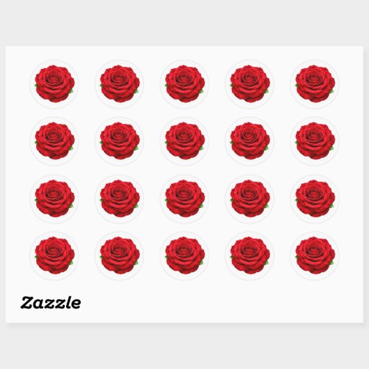Deep Red Rose Round Envelope Seal Sticker (Blatt)