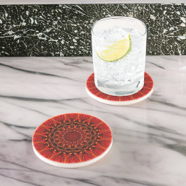 Deep Red Rudbeckia Floral Mandala Getränkeuntersetzer