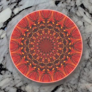 Deep Red Rudbeckia Floral Mandala Keramikknauf