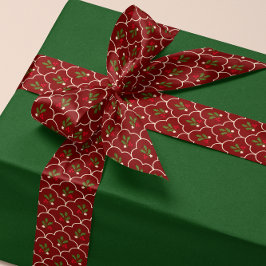 Deep Red Scallop Holly Branly Berries Weihnachten Satinband