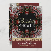 Deep Red Silver Satin Brautparty Einladung (Vorne/Hinten)