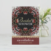 Deep Red Silver Satin Brautparty Einladung (Stehend Vorderseite)