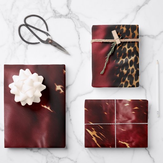 Deep Red Südwest Cowhide Geschenkpapier Set (Vorderseite)