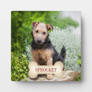 Deep Red Text on Bone with Pet's Photo Fotoplatte