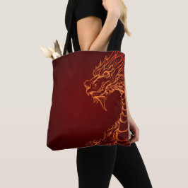 Deep Red Tote Tasche mit farbenfroher Drachenschri