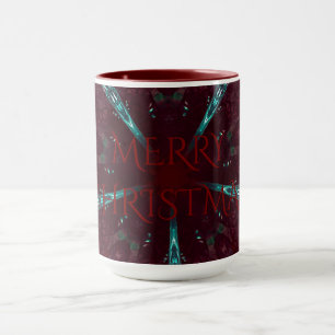 Deep Red Turquoise Frohe Weihnachten Kaleidoskop Tasse