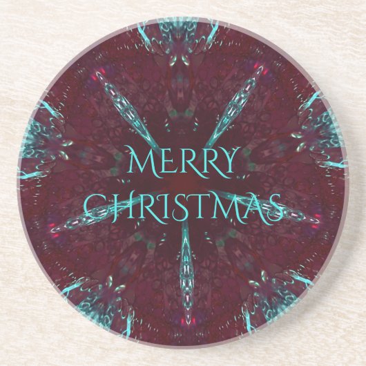 Deep Red Turquoise Frohe Weihnachten Kaleidoskop Untersetzer (Vorne)
