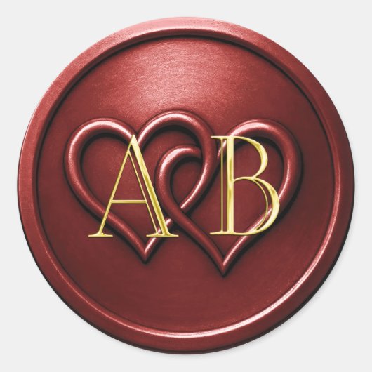 Deep Red Two Hearts Intertwined Monogram Wedding Runder Aufkleber (Vorderseite)