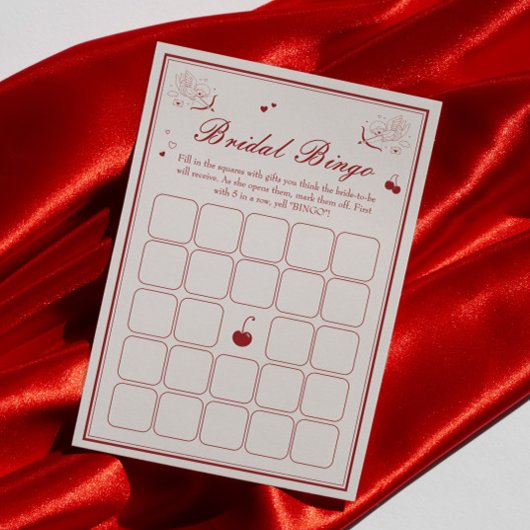Deep Red Valentine Bridal Shower Bingo Game Card Einladung