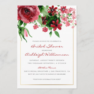 Deep Red Watercolor Rose Brautparty Einladung