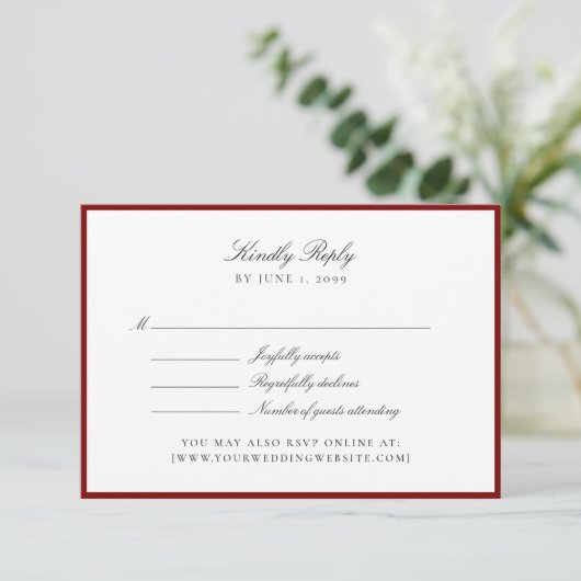 Deep Red Wedding Rsvp card Karte (Stehend Vorderseite)