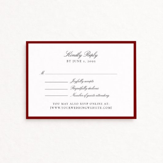 Deep Red Wedding Rsvp card Karte