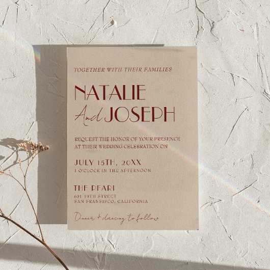 Deep Red Whimsical Modern QR Code Photo Wedding Einladung