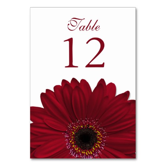 Deep Red White Gerbera Daisy Wedding Tischnummer (Rückseite)