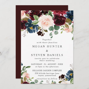 Deep Red Wine Burgundy Blush Navy Hochzeit Einladung