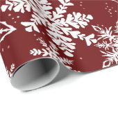 Deep Red Winter Wonderland Snowflake Muster Geschenkpapier (Rolleneckpunkt)