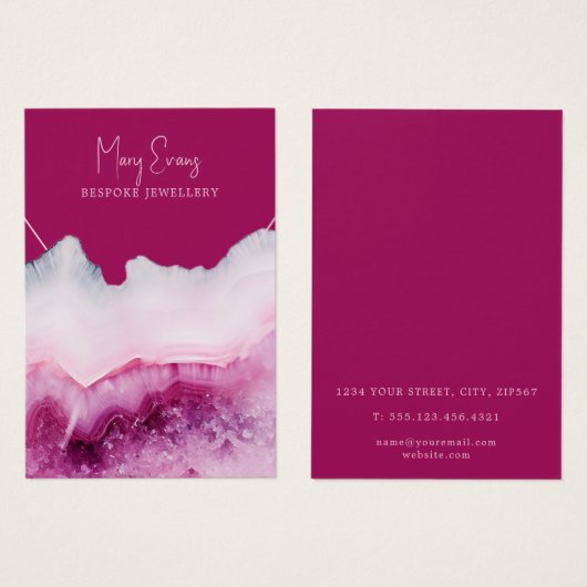 Deep rosa agate Halskette Display Karte (Vorne & Hinten)