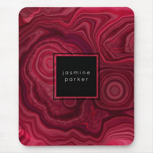 Deep Rose Abstrakt Agate Marbled Muster mit Name Mousepad (Vorne)