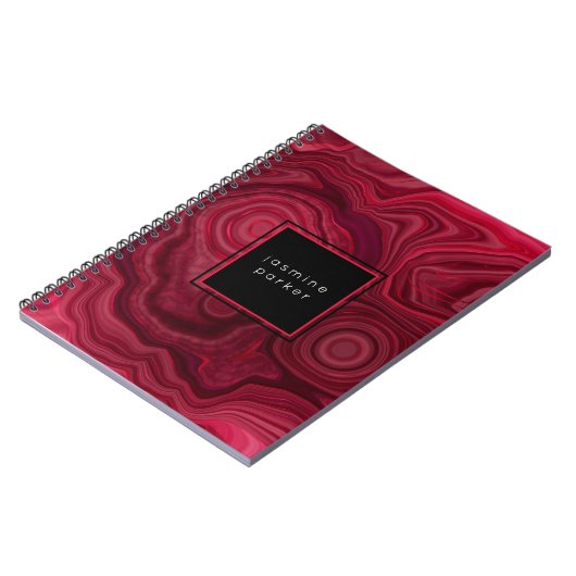 Deep Rose Abstrakt Agate Marbled Muster mit Name Notizblock (Linke Seite)