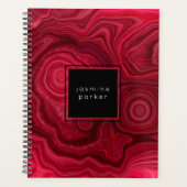 Deep Rose Abstrakt Agate Marbled Muster mit Name Planer (Vorderseite)