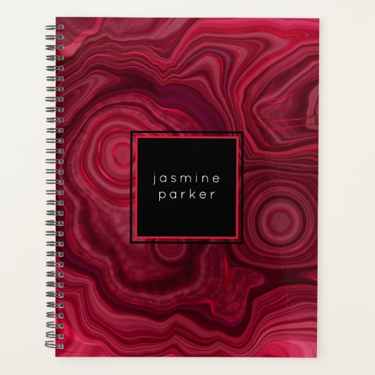 Deep Rose Abstrakt Agate Marbled Muster mit Name Planer (Vorderseite)