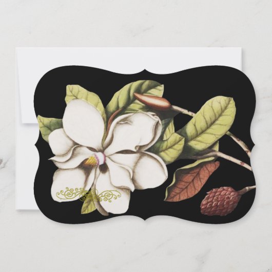 Deep Rose Magnolia Kupfer und grüne Flora Einladung (Rückseite)