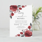 Deep Rote Rose Bloom Wedding Einladung (Stehend Vorderseite)