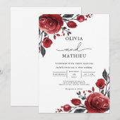 Deep Rote Rose Bloom Wedding Einladung (Vorne/Hinten)