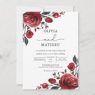Deep Rote Rose Bloom Wedding Einladung