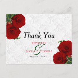 Deep Rote Rose Floral Wedding - Vielen Dank Postkarte