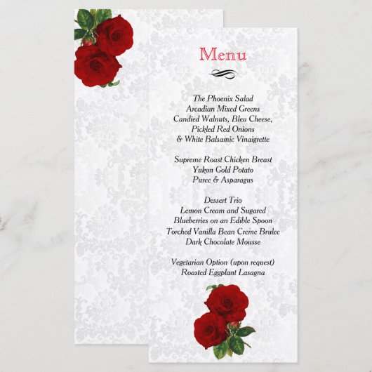 Deep Rote Rose Wedding - Menü Menükarte (Vorne/Hinten)