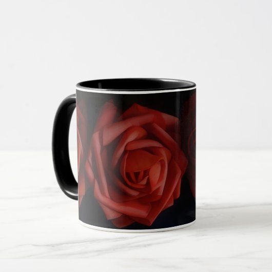 Deep Rote Rosen Blume Art Tasse (Vorderseite Links)