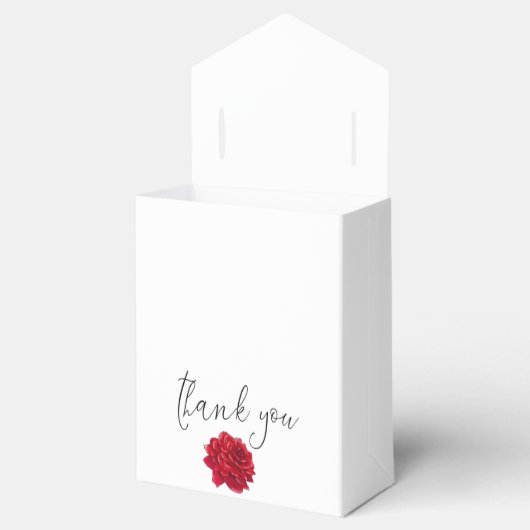 Deep Rote Rosen Florals Namen Datum Weiß Geschenkschachtel (Geöffnet)