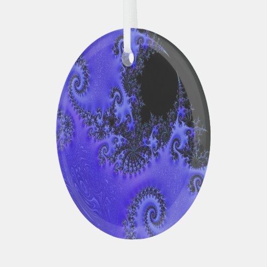 Deep Royal Blue on Black Fine Fraktal Art Ornament Aus Glas (Vorderseite links)
