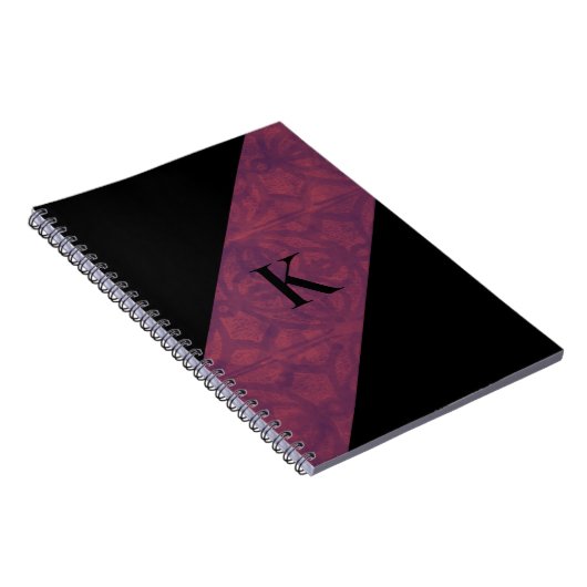 Deep Ruby Batik Black Mit Monogramm Notebook Notizblock (Rechte Seite)