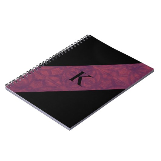 Deep Ruby Batik Black Mit Monogramm Notebook Notizblock (Linke Seite)
