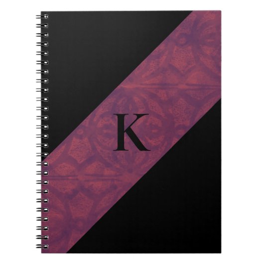 Deep Ruby Batik Black Mit Monogramm Notebook Notizblock (Vorderseite)