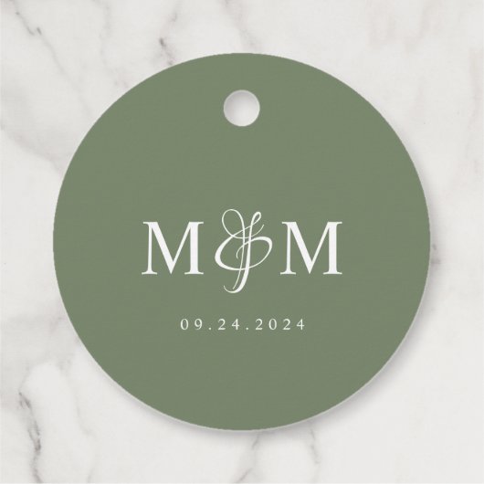 Deep Sage Green Monogram Ampersand Script Wedding Geschenkanhänger (Rückseite)