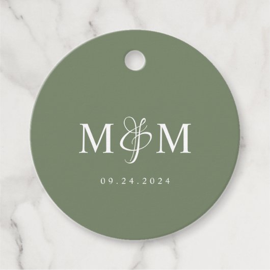 Deep Sage Green Monogram Ampersand Script Wedding Geschenkanhänger (Vorderseite)