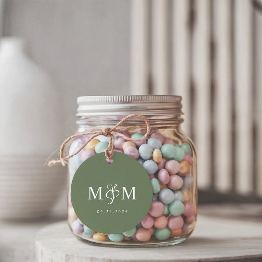 Deep Sage Green Monogram Ampersand Script Wedding Geschenkanhänger