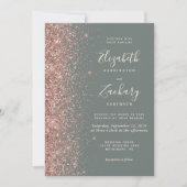 Deep Sage Green Rose Gold Glitter Wedding Einladung (Vorderseite)