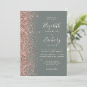 Deep Sage Green Rose Gold Glitter Wedding Einladung (Stehend Vorderseite)