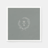 Deep Sage Simple Elegant Laurel Wreath Monogram Serviette (Vorderseite)