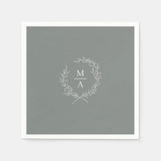 Deep Sage Simple Elegant Laurel Wreath Monogram Serviette (Vorderseite)